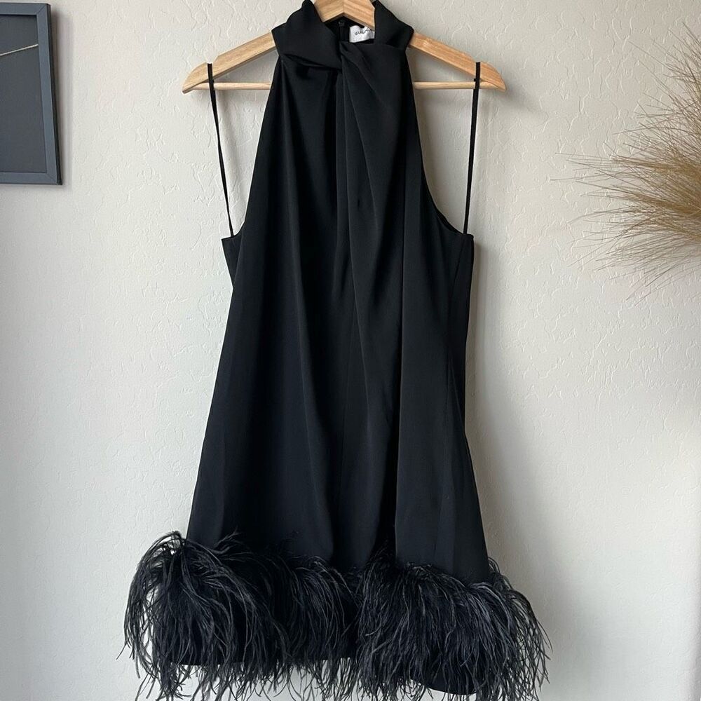 16Arlington Dress Feather‎ Trim Black Cynthia Mini Dress Size US 10 UK 14 - Picture 3 of 10